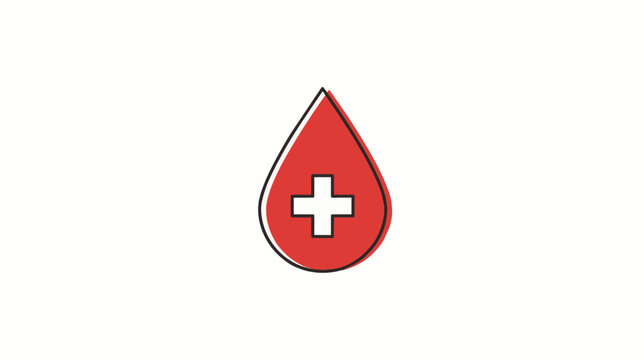 Red Blood Drop with White Cross Symbol.