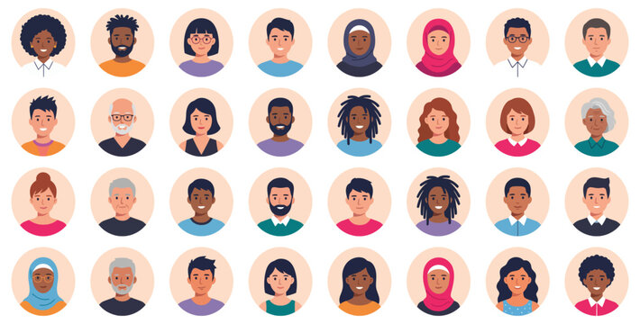 Diverse people avatars collection with smiling multicultural characters | Flat vector illustration pack for profiles and social media user icons