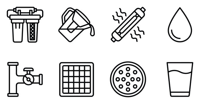Water purification system, pitcher, heater, droplet, pipe fitting, filter, and glass of water.