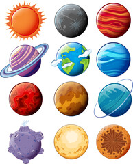 Solar System Icons, Planet Vectors, Space Illustrations, Astronomy Symbols, 12 Elements © Global Studio