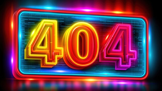 Futuristic neon 404 error page design with vibrant glowing lights