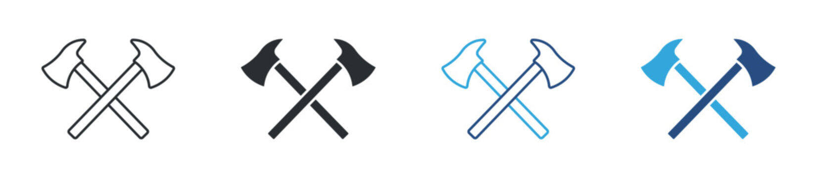 Crossed axes icon set. wood cutting tools. forestry and lumberjack concept. vector illustration.