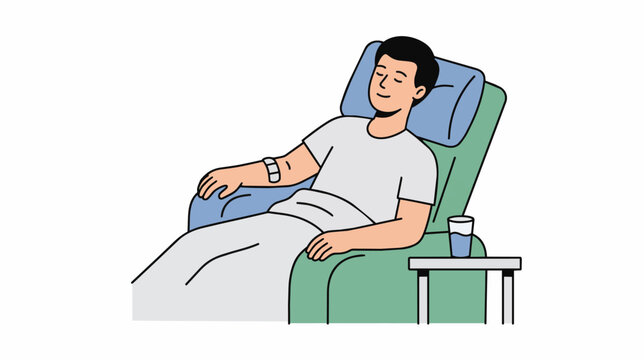 Patient Relaxing in Chair Receiving Medical Treatment.