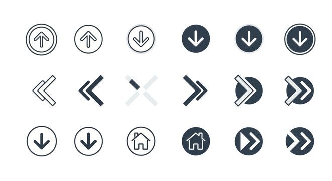 Set of Navigation Arrows and Icons for Web Design and UI Elements