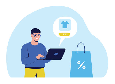 Ecommerce online shopping scene with laptop and payment cards for retail marketplace banners, fashion website design, and fintech app or startup presentation templates. Modern vector illustration