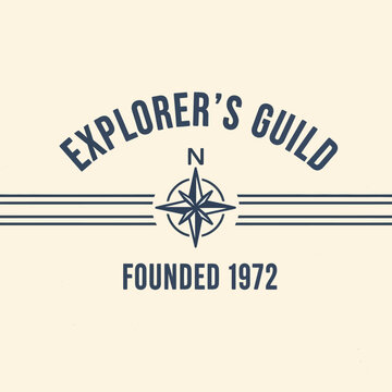 A charming vintage badge illustration featuring an explorer's guild emblem with a compass rose, perfect for retro designs