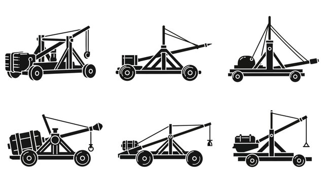 Medieval Siege Weapons Collection: Trebuchet, Catapult Icons