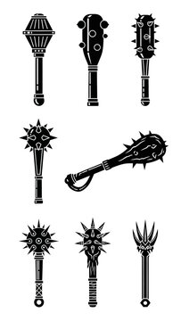 Medieval Weapon Collection: Spiked Maces and Clubs Icon Set