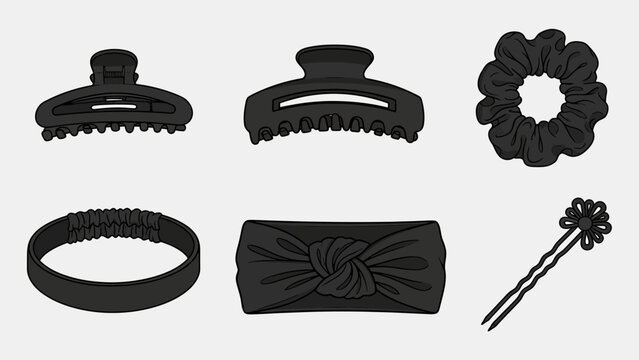 Black Hair Accessories Collection: Claw Clips, Scrunchie, Headband, Hair Tie, Hairpin
