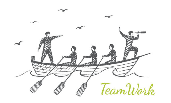 Teamwork - Business team rowing toward success