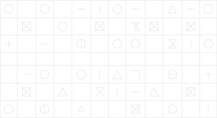 Obraz premium Subtle geometric pattern background with various abstract shapes on a white grid.