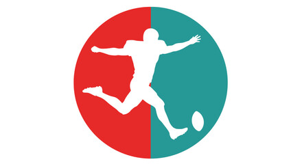 Stylized American football player kicking the ball in a vibrant split-color circle graphic. © ROKY