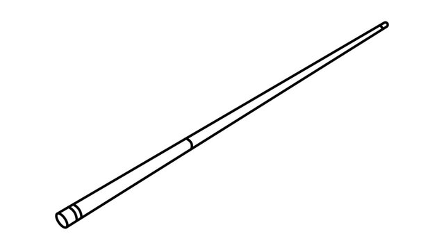 Minimalist black line vector icon of a snooker cue with editable stroke on white background. Elegant illustration for billiard club branding, indoor sports competition, and game room equipment.