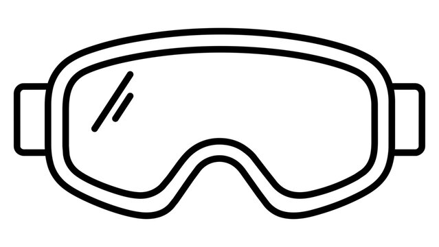 Professional black line vector illustration of ski goggles featuring an editable stroke. Modern minimalist icon for winter leisure, alpine skiing equipment, and outdoor vacation graphic design.