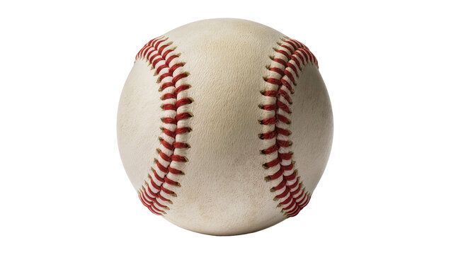 Classic baseball with red stitching, isolated on transparent background