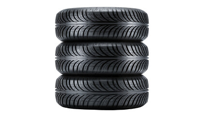 Stack of four black rubber car tires, isolated on transparent background © Veaceslav