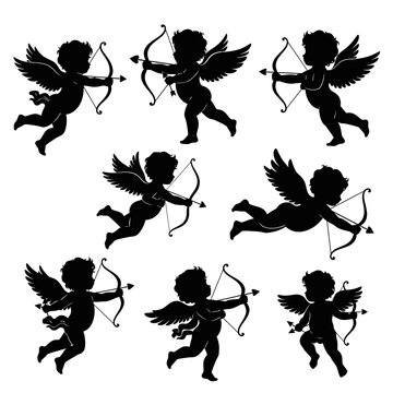 Cupid Silhouettes: Love Arrows and Wings - Valentine's Day Vector