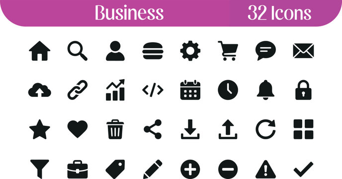Business icon set 32 modern icons for websites apps and digital design vector icons User Interface, E-commerce, and Corporate App Design