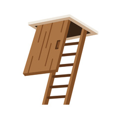 a wooden attic hatch door with ladder  © imam