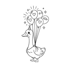 Black and White, Outline Hand drawn Silly Goose theme clip art, Perfect for DIY, Coloring page, and Cricut. © Rica