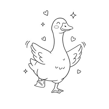 Black and White, Outline Hand drawn Silly Goose theme clip art, Perfect for DIY, Coloring page, and Cricut.