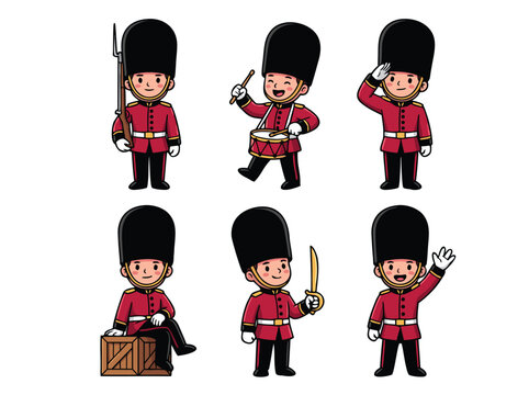Cartoon British Royal Guard Characters.