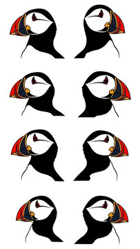 Puffin Heads Pattern - Cute Seabird Illustration