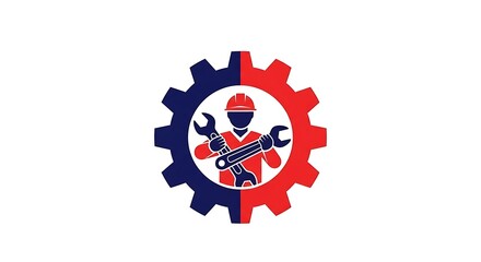 Obraz premium Professional mechanic logo with gear and wrench isolated on white background