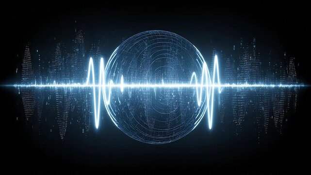 Seamless loop signal waveform animation, real time data synchronization background.