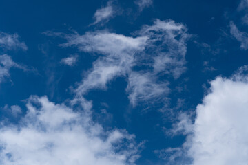 Obraz premium Wispy Cirrus and Cumulus Clouds on Deep Blue Sky