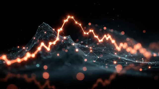 Seamless loop networked market decline, glowing signal propagation across financial mesh.