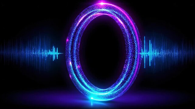 Seamless loop signal projection ring animation, multicolor layered synchronization concept.