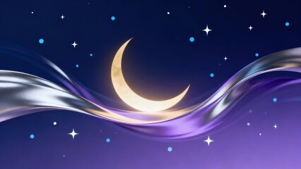Fototapeta premium Crescent moon with flowing fabric in night sky