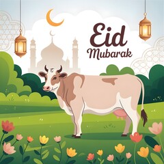 Fototapeta premium Festive Lanterns and Cow Illustration