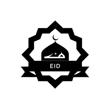 Eid celebration islamic mosque icon with star border