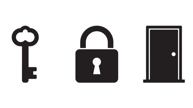 Key Lock Door Icon Set For Security Access Concepts