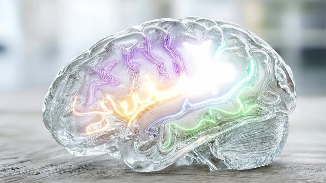 Seamless loop cognitive brain processing animation, adaptive intelligence corporate technology background.