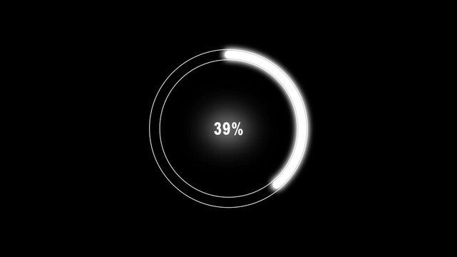 Loading circle animation with twenty three percent. Loading circle progress indicator. Loading circle digital interface graphic on black background.