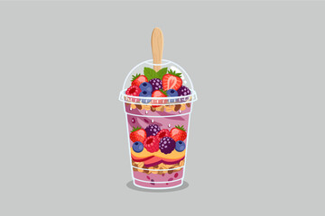 Healthy Mixed Berry Yogurt Parfait with Strawberries and Mint Leaf in To-Go Cup © Akasha Design