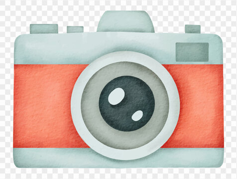 Watercolor retro travel camera photography illustration Vector.
