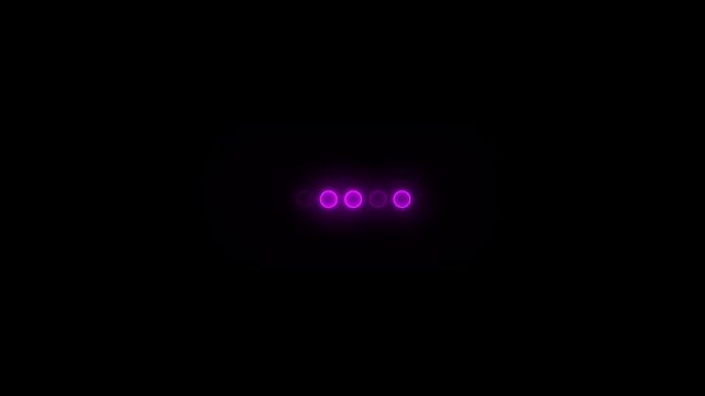 Purple loading dots animation background with five glowing circles, minimal space, neon progress style. for app videos, software screens, buffering scenes, UI demos, modern titles, motion overlays.