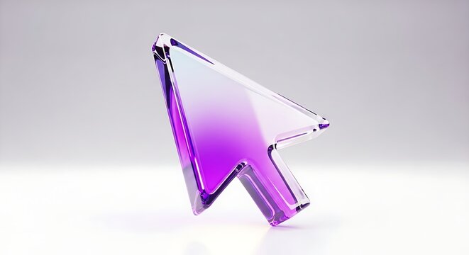 Transparent Glass Cursor Icon with Purple Gradient on White Background