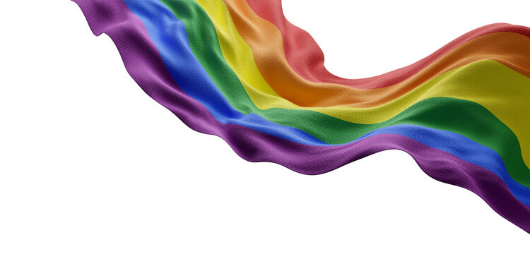 Pride rainbow flag fabric isolated on transparent background for LGBTQ celebration banner with copy space 3D render