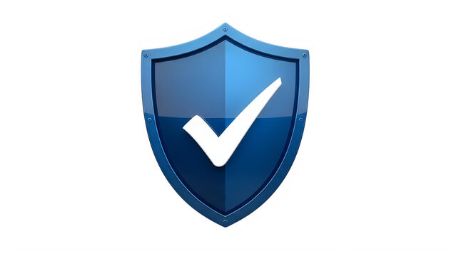 Blue shield icon with white checkmark isolated on transparent background