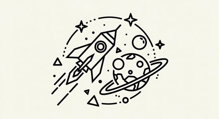 Fototapeta premium Simple vector illustration of a rocket flying through space with a planet