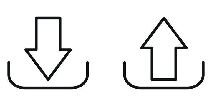 Modern black outline download and upload arrow icons for digital data transfer and web interface