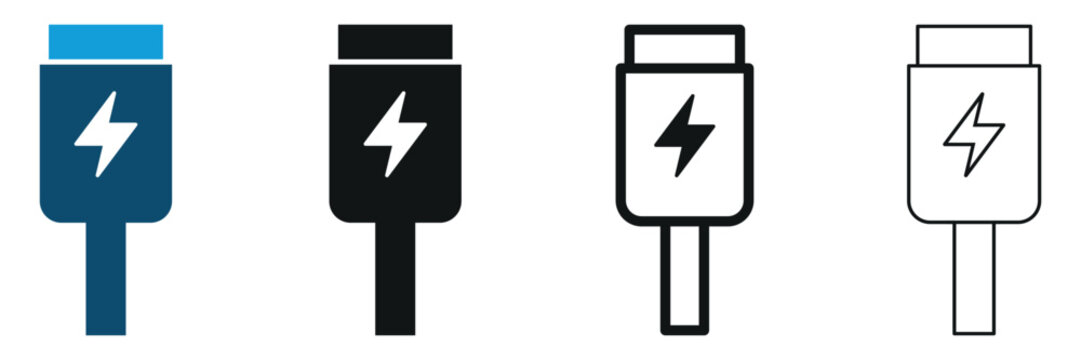 Modern fast charging USB type c power cable connector technology icon set vector illustration for electronic devices