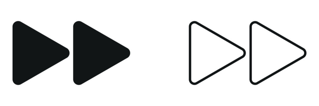 Modern fast forward media player control icon set in solid and outline styles for user interface design