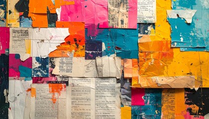 Fototapeta premium Anti-design layouts with intentional mistakes, torn pieces of colorful paper