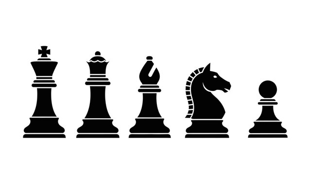 Black Chess Pieces Silhouette - King, Queen, Bishop, Knight, Pawn